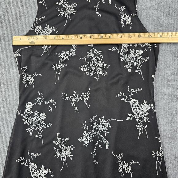 Vintage Byer Too Dress Womens Medium Black Floral Mini 90s Whimsigoth Dark Prep - Picture 2 of 6